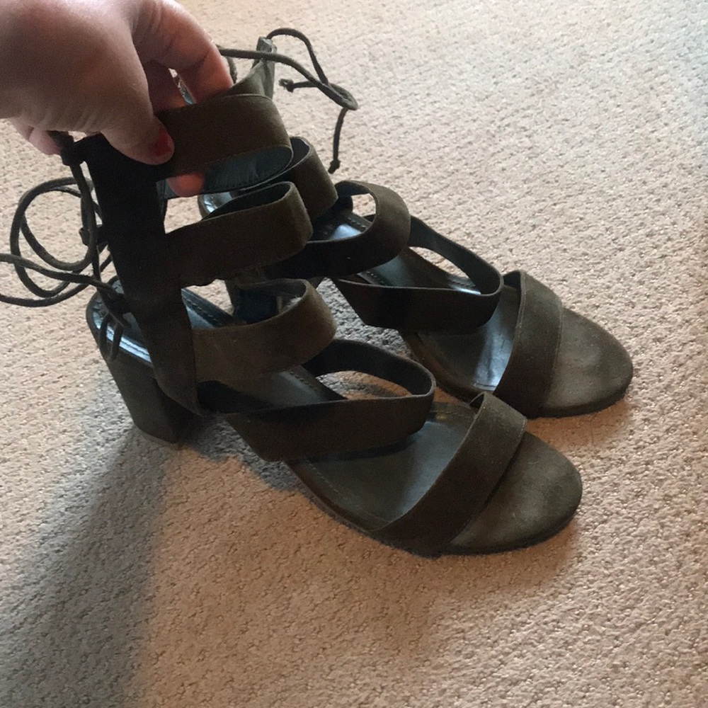 Olive Green Suede lace up heeled sandals